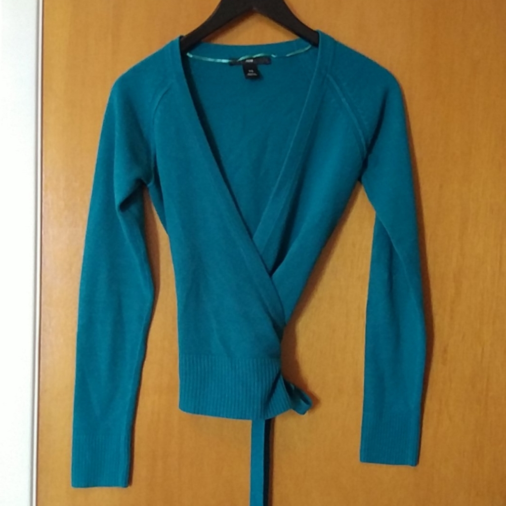 H&M teal wrap sweater, XS